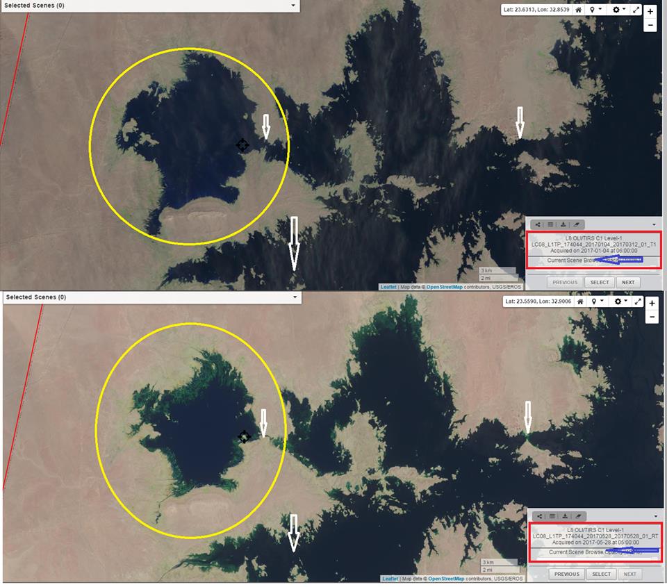 صورة توضّح انخفاض منسوب مياه بحيرة ناصر 