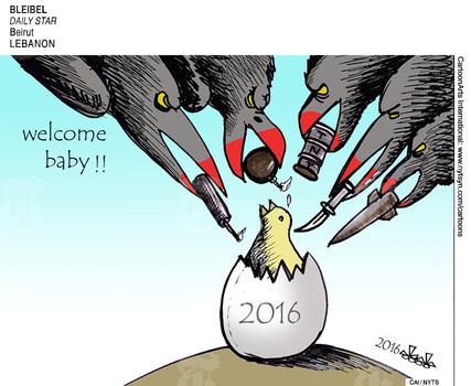 كاريكاتير.. بدأنا عاما جديدا والصراعات لا تزال تملأ العالم