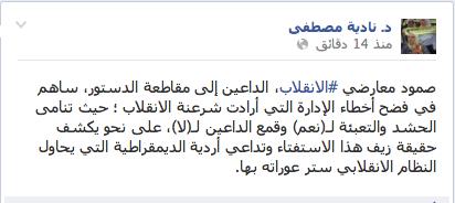 نادية مصطفى: صمود معارضي الانقلاب فضح الانقلابيين