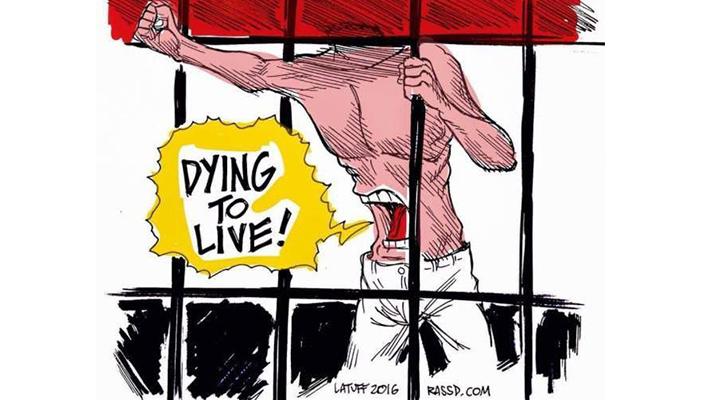 كاريكاتير.. إضراب معتقلي سجن العقرب: “نجوع لنحيا”