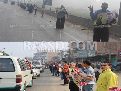 سلاسل بشرية بالجيزة والقليوبية منددة بالانقلاب العسكري