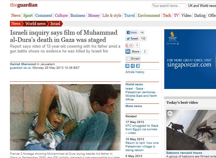 الصهاينة يغسلون أيديهم من دماء “الدرة” في الجارديان