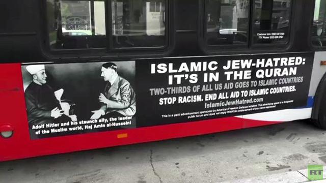 فيديو..”المفتي” و”هتلر” على باصات حملة “ضد الإسلام” في أمريكا