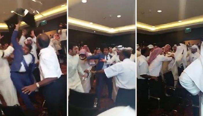 بالفيديو.. مشاجرة بالكراسي بين أعضاء شركة كويتية بعد إعلان الإفلاس