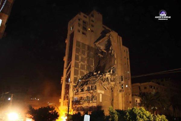 الطيران الحربي الصهيوني يقصف برج سكني وسط “غزة”