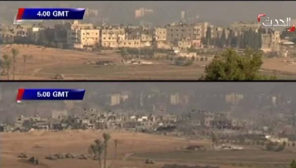 فيديو | الجيش الإسرائيلي يدمر حي كامل بـ”غزة” خلال ساعة فقط