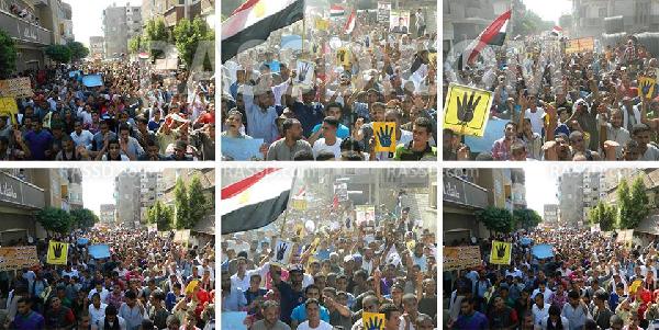 عشرات الآلاف بديراموس بالمنيا يهتفون ضد الانقلاب