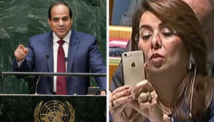 بالفيديو.. غادة والي تتجاهل خطاب السيسي وتنشغل بـ”بوز البطة”