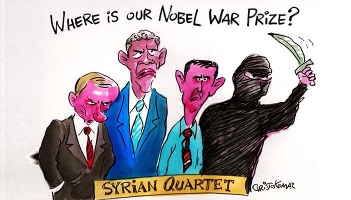 كاريكاتير.. لماذا لم يفز بشار أو داعش بجائزة نوبل؟