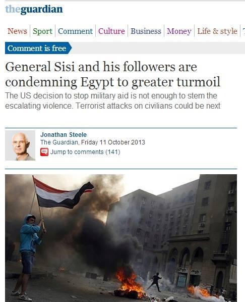 الجارديان: السيسي وأتباعه يقودون مصر الى مزيد من الاضطرابات