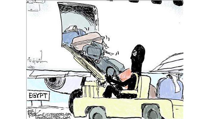 كاريكاتير.. ضعف تأمين مطار شرم سهل من عملية تفجير الطائرة الروسية