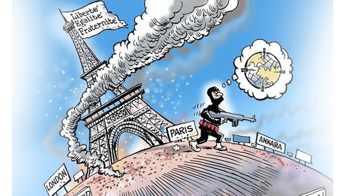 أبرز رسوم الكاريكاتير.. يد الإرهاب تلطخ مدينة النور بالدماء