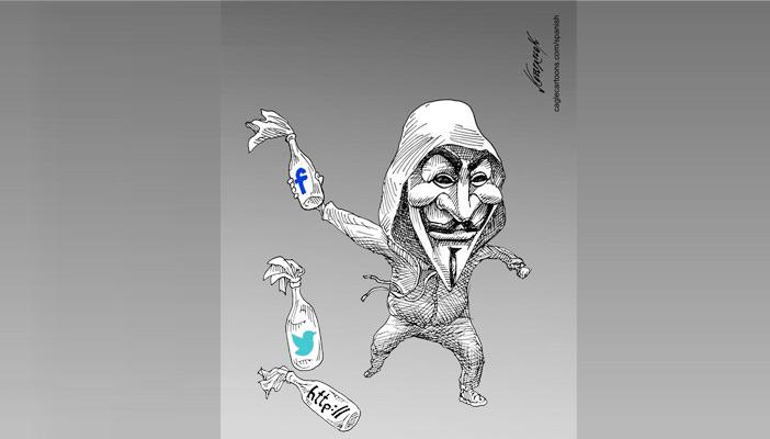 كاريكاتير.. منظمة أنونيموس الإلكترونية تنتقم من مواقع تنظيم الدولة