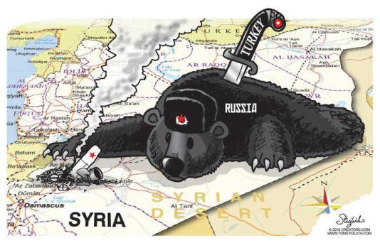 كاريكاتير.. روسيا: إسقاط الطائرة “طعنة في الضهر”