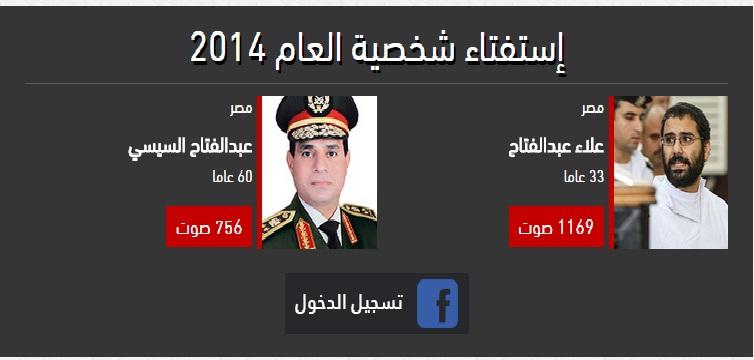 “السيسي “يتراجع أمام”علاء”في استفتاء بالمصري اليوم