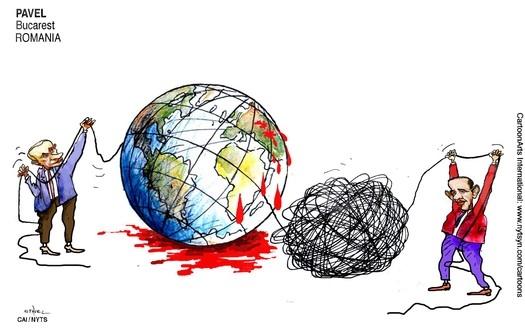 كاريكاتير.. العالم “لعبة دموية” بين يدي بوتين وأوباما